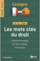 Lexipro : les mots cles du droit  -  francais-espagnol  -  bts, iut, licence  -  classement thematique, exemples d'utilisation, index bilingue