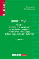 Droit civil - tome 1 - vol01 - introduction au droit, personnes, famille, personnes protegees, biens