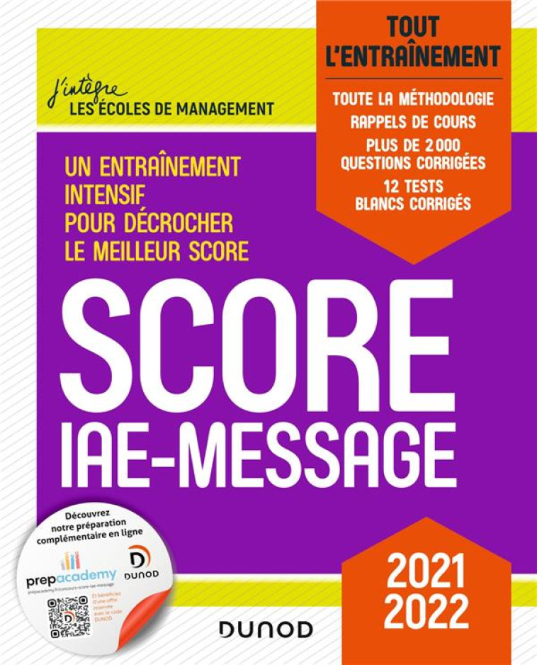 SCORE IAE-MESSAGE  -  TOUT L'ENTRAINEMENT (EDITION 2021/2022) - SPELLER/GALLIX - DUNOD