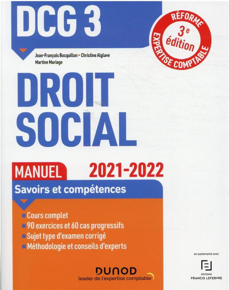 DCG 3 : DROIT SOCIAL  -  MANUEL (EDITION 2021/2022) - BOCQUILLON/ALGLAVE - DUNOD