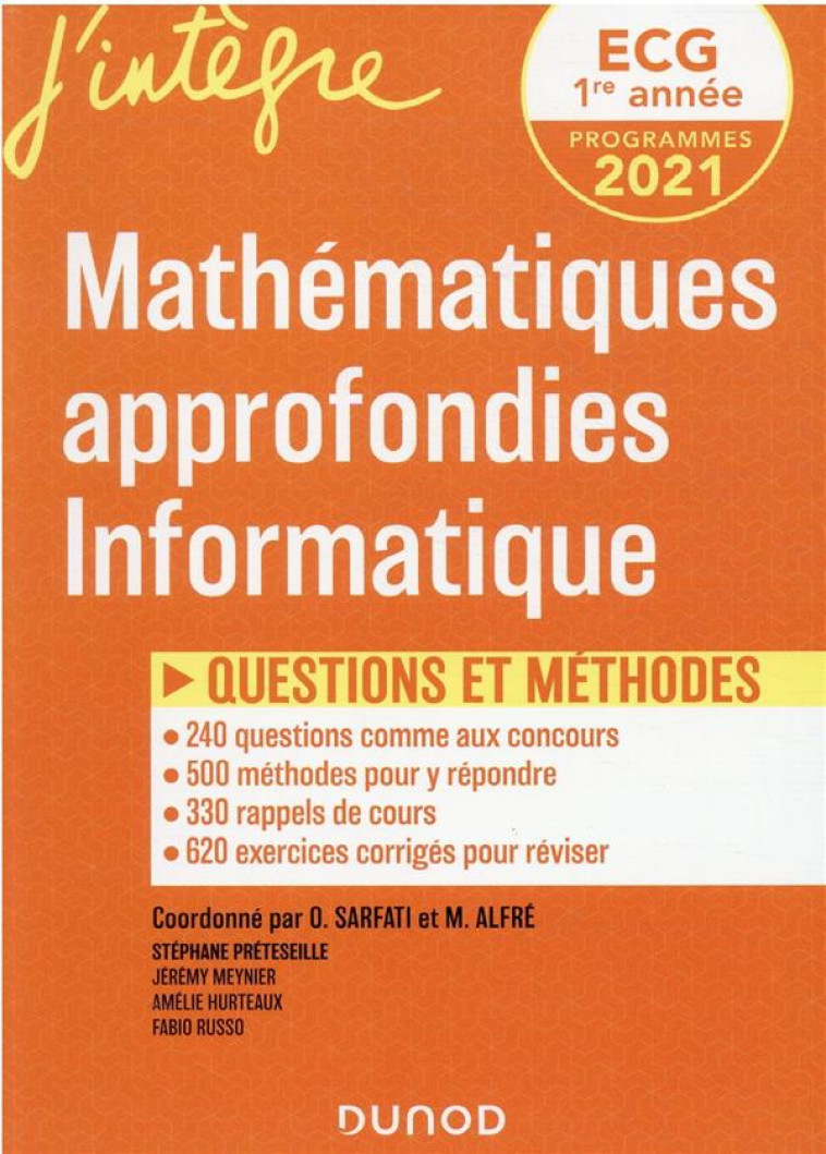 ECG 1 : MATHEMATIQUES APPROFONDIES  -  QUESTIONS ET METHODES - SARFATI/ALFRE/RUSSO - DUNOD