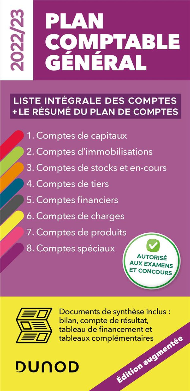 PLAN COMPTABLE GENERAL : LISTE INTEGRALE DES COMPTES + LE RESUME DU PLAN DE COMPTE (EDITION 2022/2023) - DISLE CHARLOTTE - DUNOD