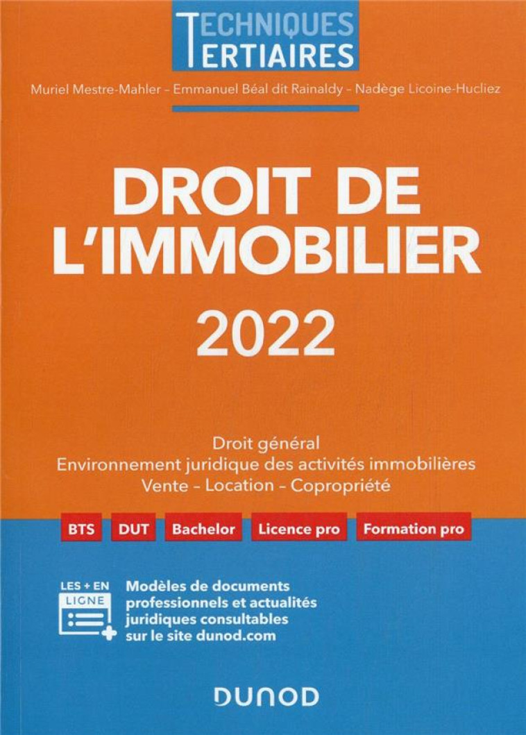 DROIT DE L'IMMOBILIER (EDITION 2022) - MESTRE MAHLER - DUNOD