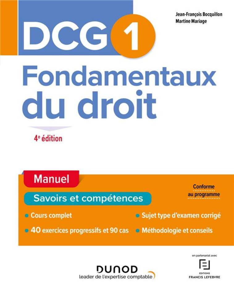 DCG 1 - INTRODUCTION AU DROIT -DCG 1 - T01 - DCG 1 FONDAMENTAUX DU DROIT - MANUEL  4E ED. - BOCQUILLON/MARIAGE - DUNOD