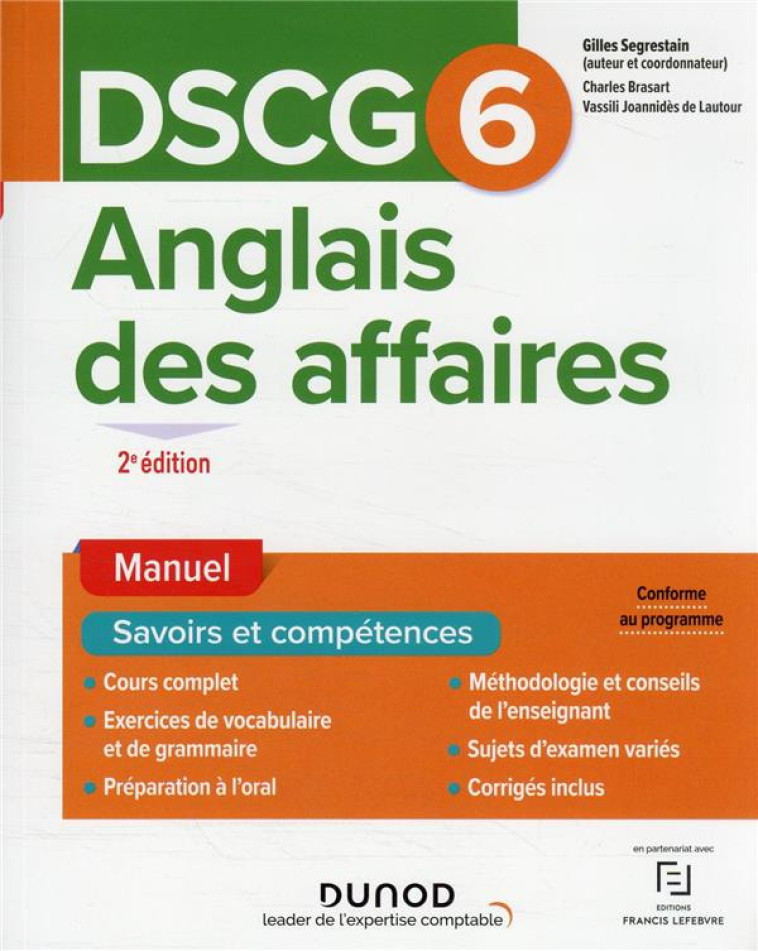 DSCG 6 : ANGLAIS DES AFFAIRES  -  MANUEL (2E EDITION) - SEGRESTAIN/BRASART - DUNOD