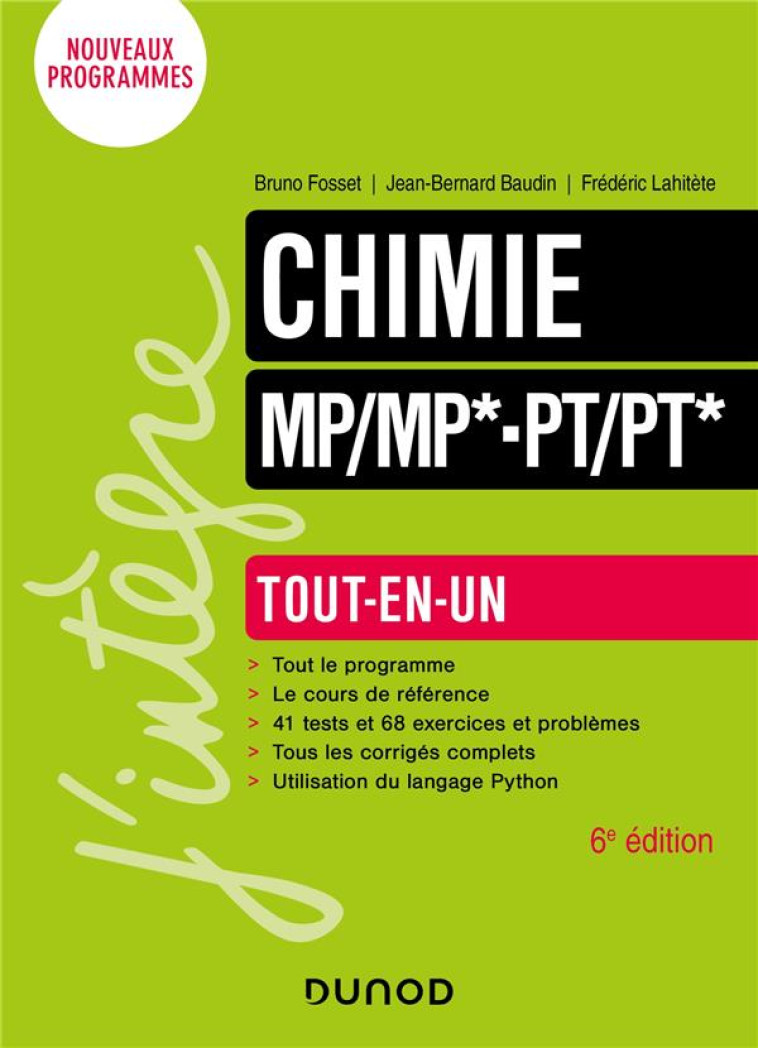 CHIMIE  -  MP/MP*-MPI/MPI*-PT/PT*  -  TOUT-EN-UN (6E EDITION) - FOSSET/BAUDIN - DUNOD