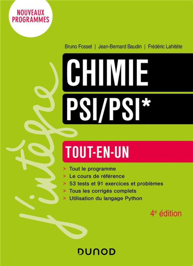 CHIMIE  -  PSI/PSI*  -  TOUT-EN-UN (4E EDITION) - FOSSET/BAUDIN - DUNOD