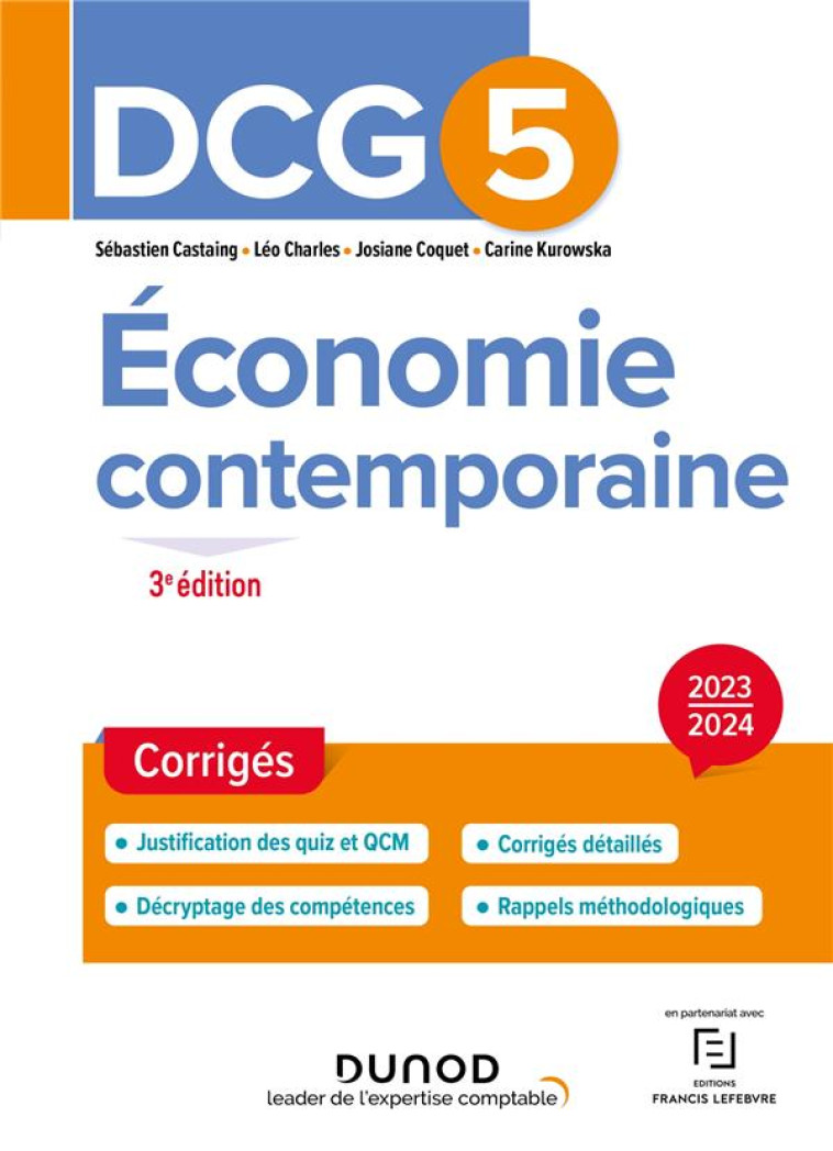 DCG 5 : ECONOMIE CONTEMPORAINE  -  CORRIGES (EDITION 2023/2024) - CASTAING/CHARLES - DUNOD