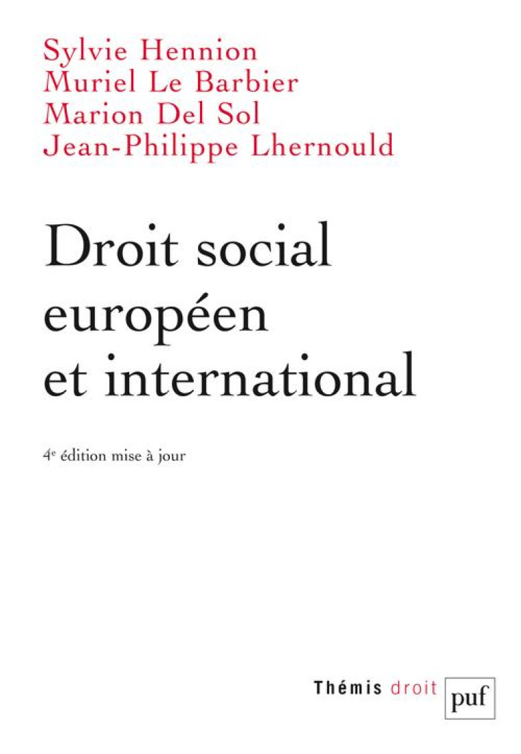 DROIT SOCIAL EUROPEEN ET INTERNATIONAL - HENNION/DEL SOL/LHERNOUD - PUF