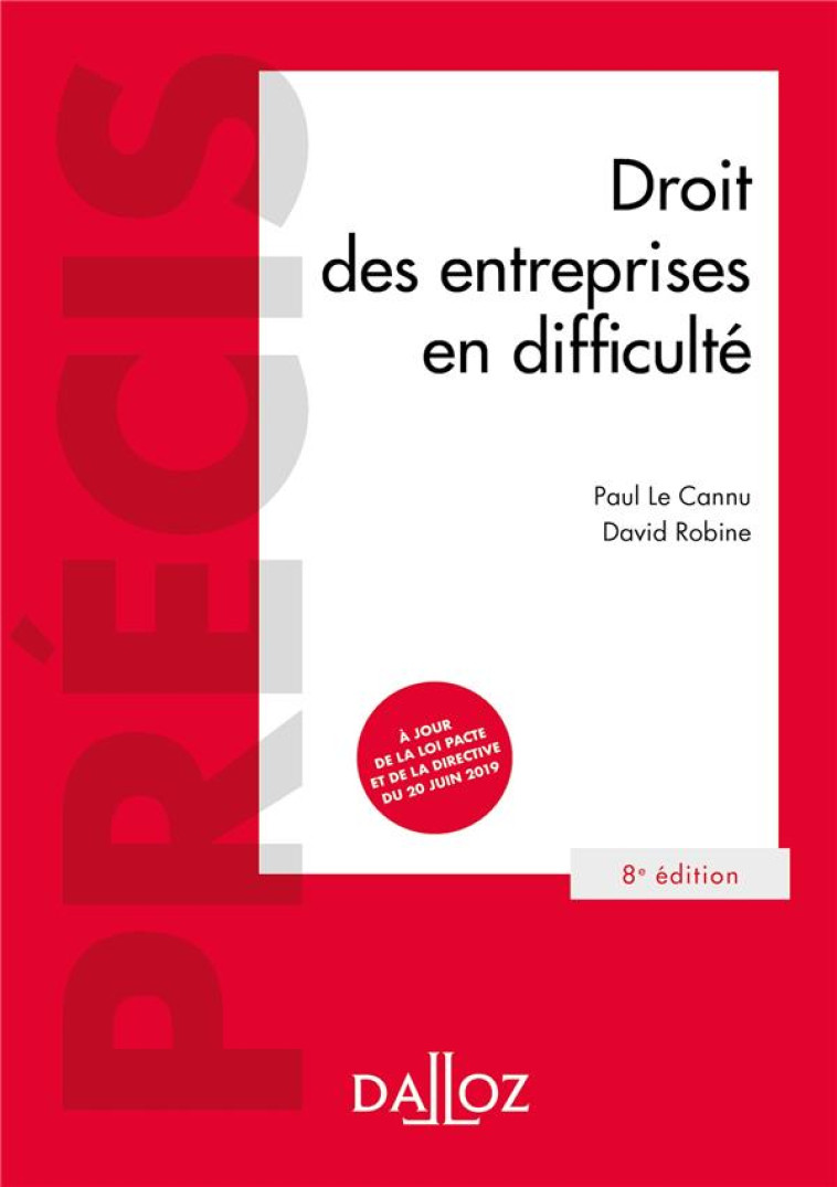 DROIT DES ENTREPRISES EN DIFFICULTE - JEANTIN/LE CANNU - DALLOZ