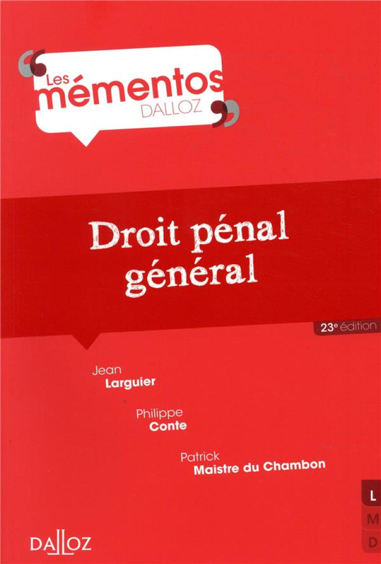 DROIT PENAL GENERAL (23E EDITION) - MAISTRE DU CHAMBON - DALLOZ