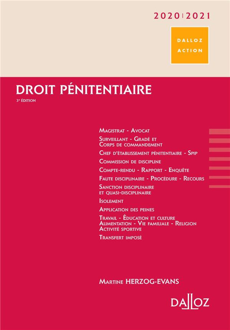 DROIT PENITENTIAIRE (EDITION 2020/2021) - HERZOG-EVANS MARTINE - DALLOZ