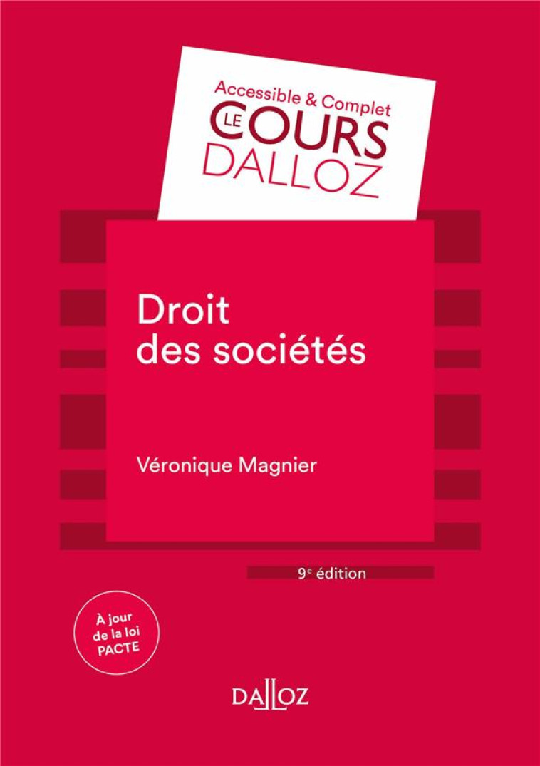 DROIT DES SOCIETES - 9E ED. - MAGNIER VERONIQUE - DALLOZ