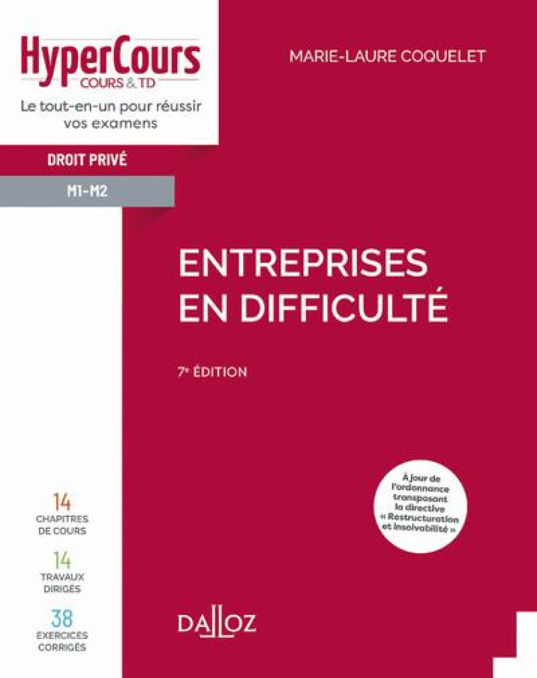 ENTREPRISES EN DIFFICULTE 7ED - COQUELET MARIE-LAURE - DALLOZ