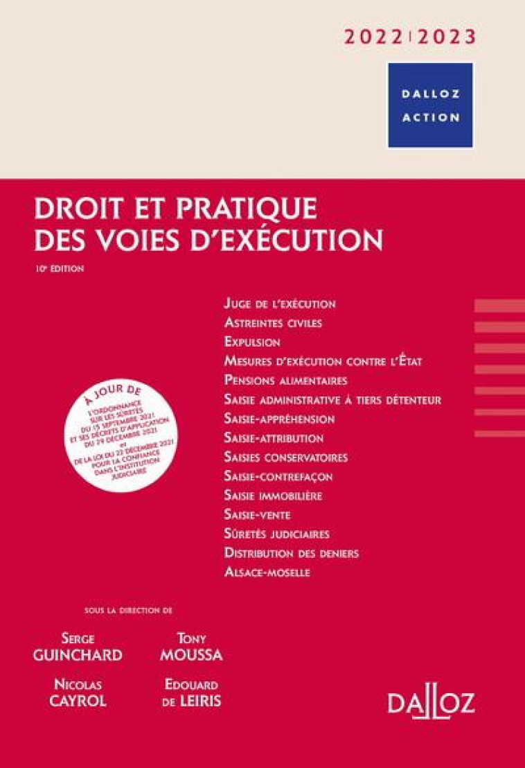 DROIT ET PRATIQUE DES VOIES D'EXECUTION (EDITION 2022/2023) - ARBELLOT/BLOCH/DUMAS - DALLOZ