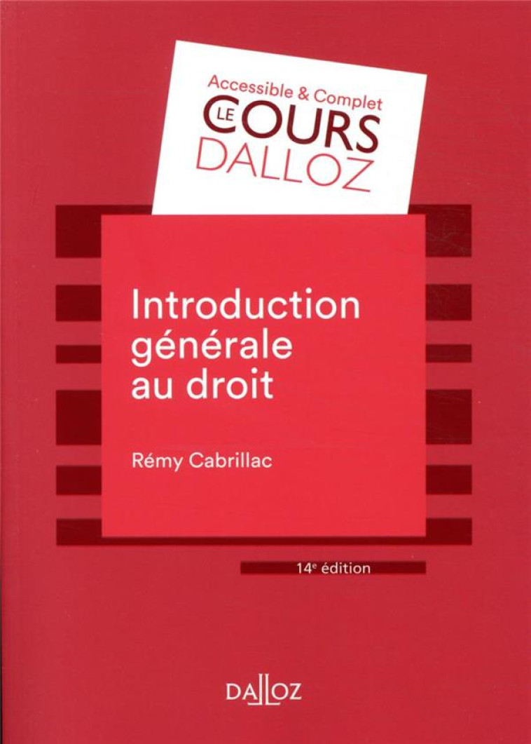 INTRODUCTION GENERALE AU DROIT. 14E ED. - CABRILLAC REMY - DALLOZ