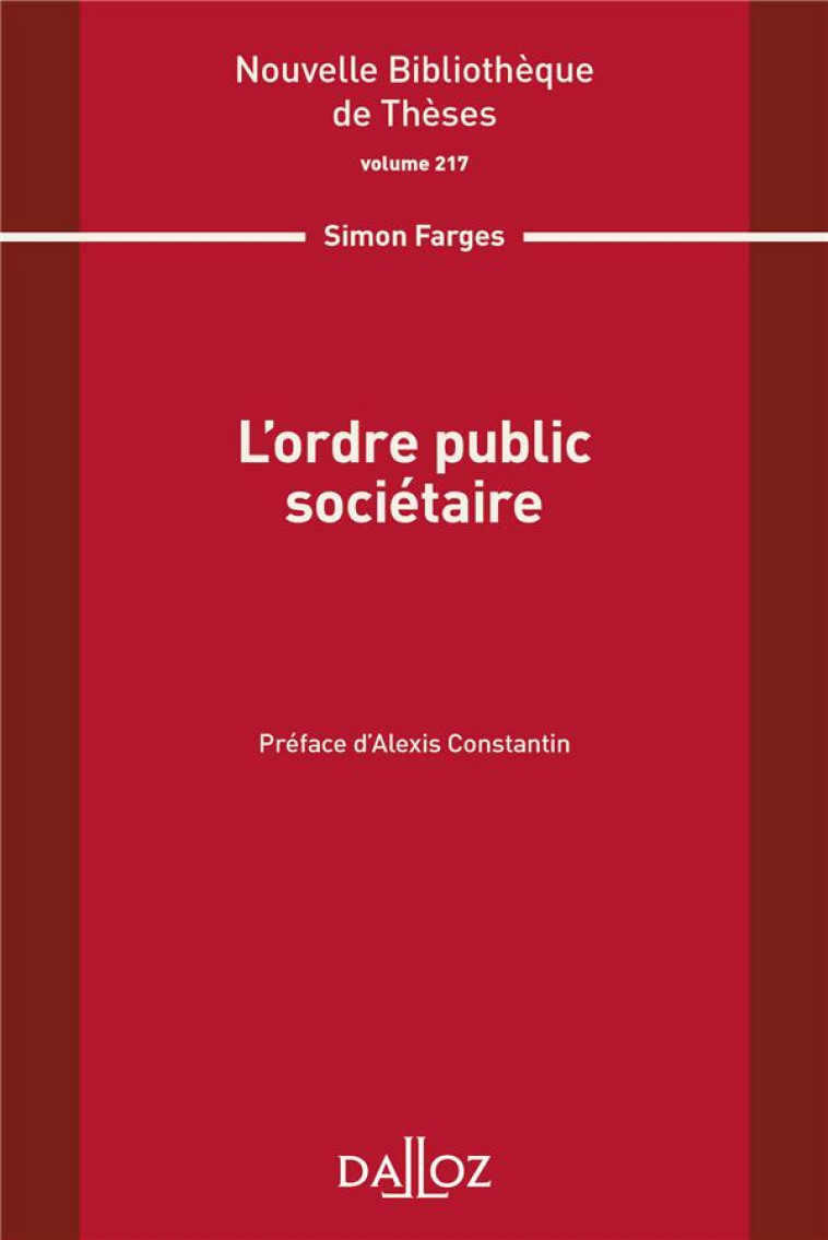 L'ORDRE PUBLIC SOCIETAIRE - FARGES SIMON - DALLOZ