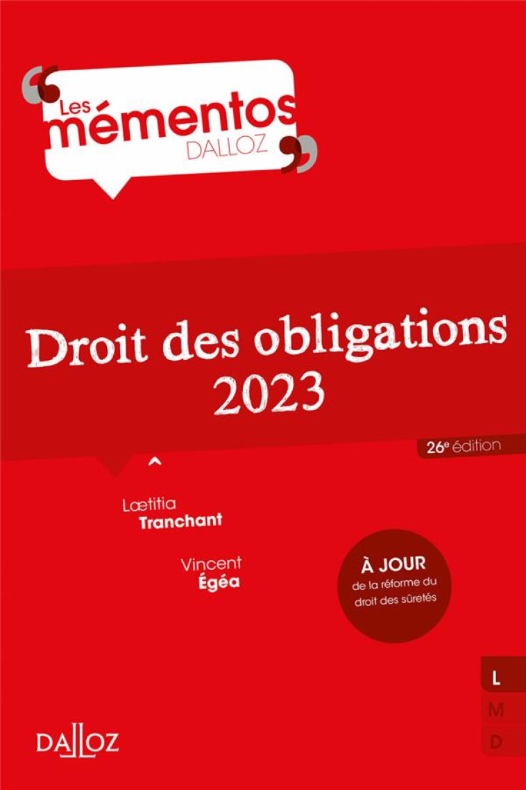 DROIT DES OBLIGATIONS 2023 26ED - TRANCHANT/EGEA - DALLOZ