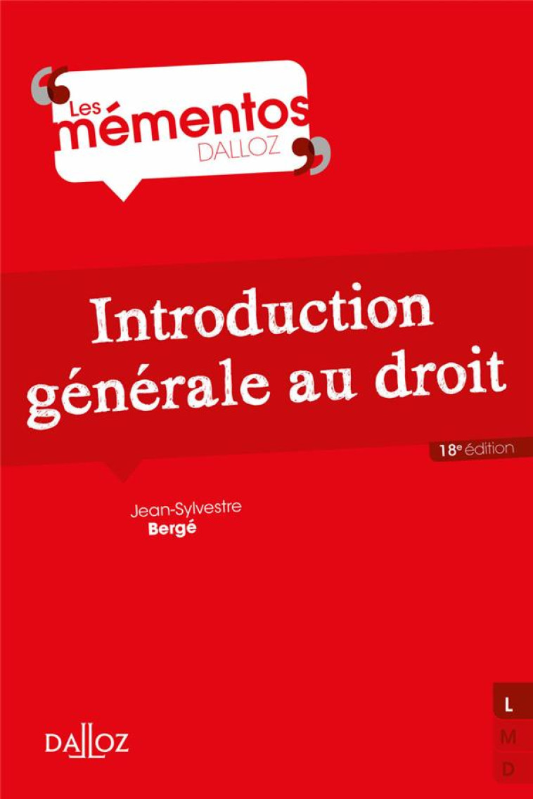 INTRODUCTION GENERALE AU DROIT (18E EDITION) - BERGE JEAN-SYLVESTRE - DALLOZ