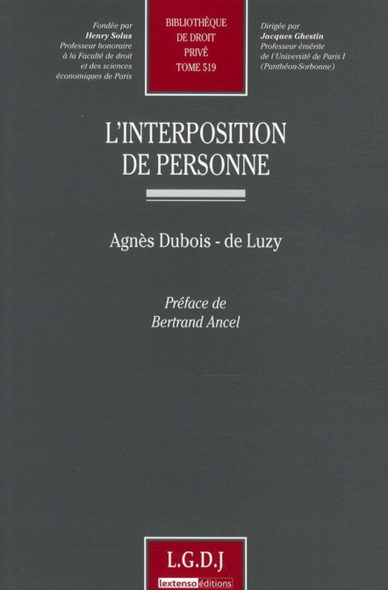 INTERPOSITION DE PERSONNE - DUBOIS-DE LUZY AGNES - LGDJ