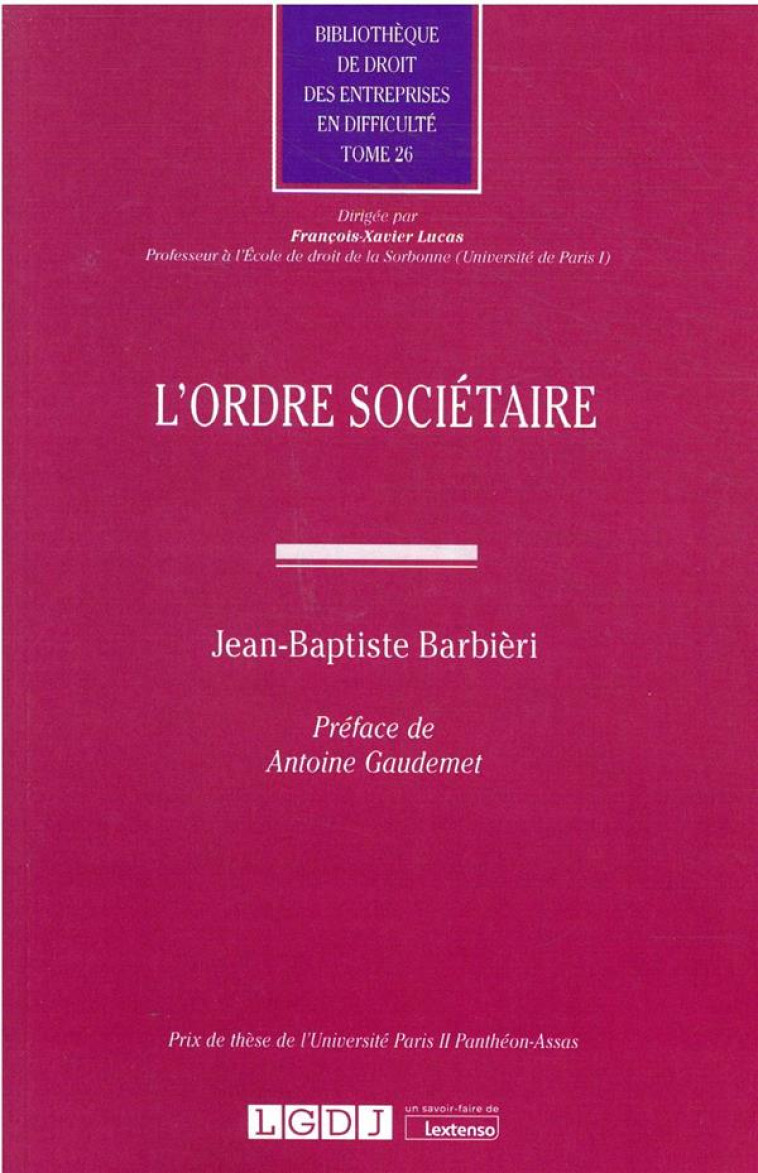 L'ORDRE SOCIETAIRE - BARBIERI J-B. - LGDJ