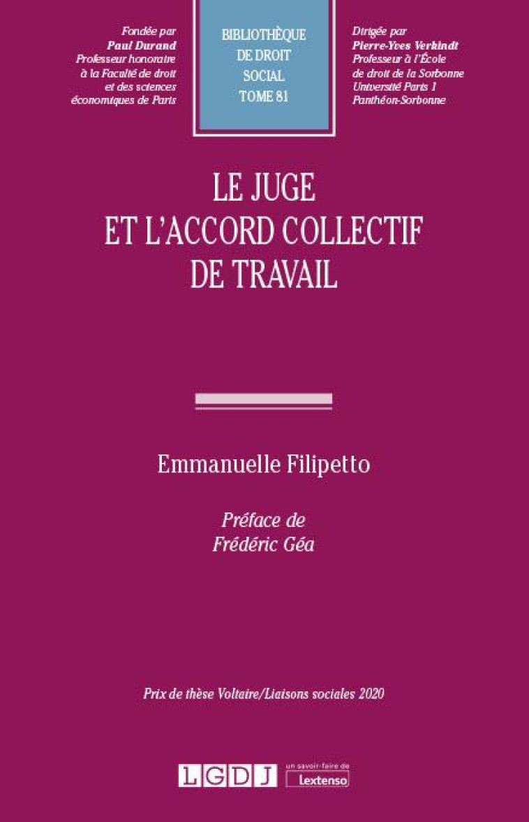 LE JUGE ET L'ACCORD COLLECTIF DE TRAVAIL - FILIPETTO EMMANUELLE - LGDJ