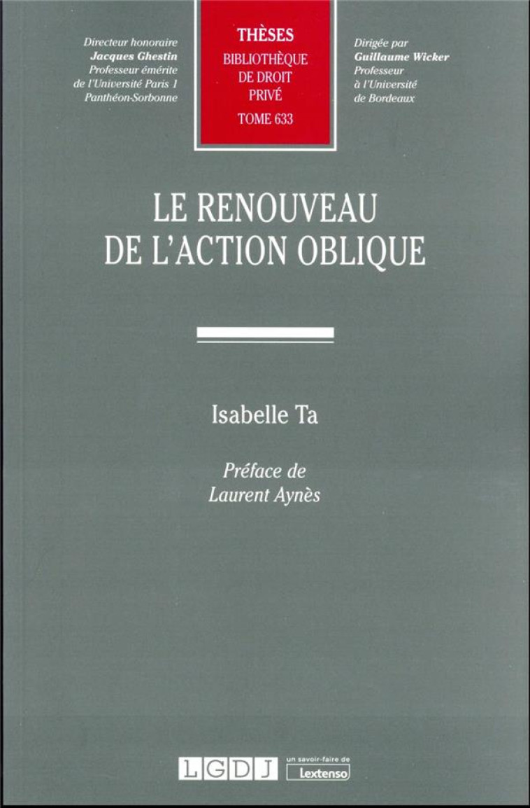 LE RENOUVEAU DE L'ACTION OBLIQUE - TA ISABELLE - LGDJ