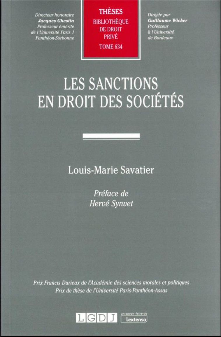 LES SANCTIONS EN DROIT DES SOCIETES - SAVATIER LOUIS-MARIE - LGDJ