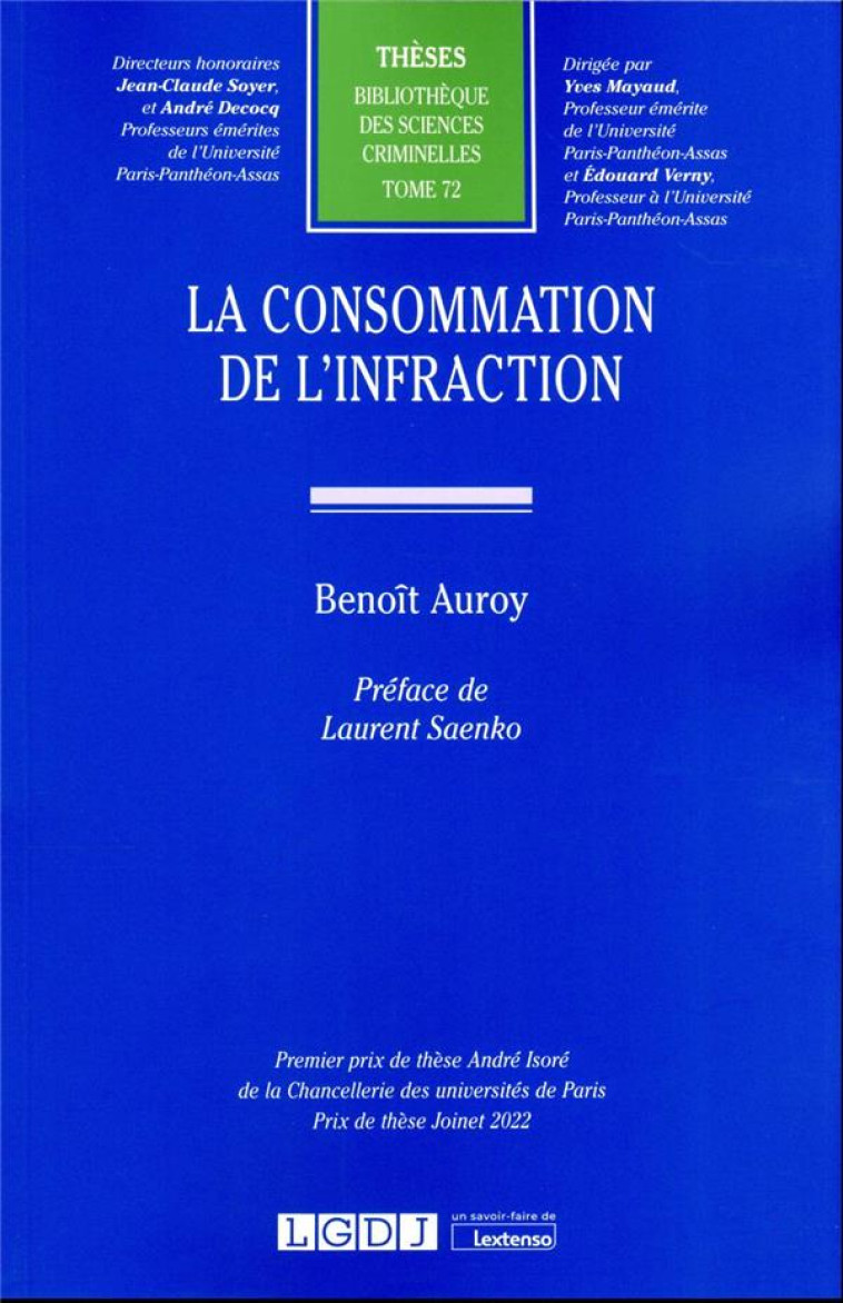 LA CONSOMMATION DE L'INFRACTION - AUROY BENOIT - LGDJ