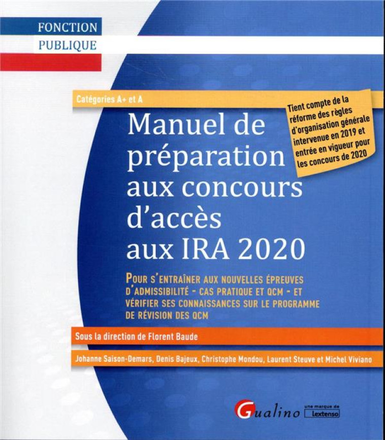 MANUEL DE PREPARATION AUX CONCOURS D'ACCES AUX IA 2020 (6E EDITION) - SAISON-DEMARS/BAJEUX - GUALINO