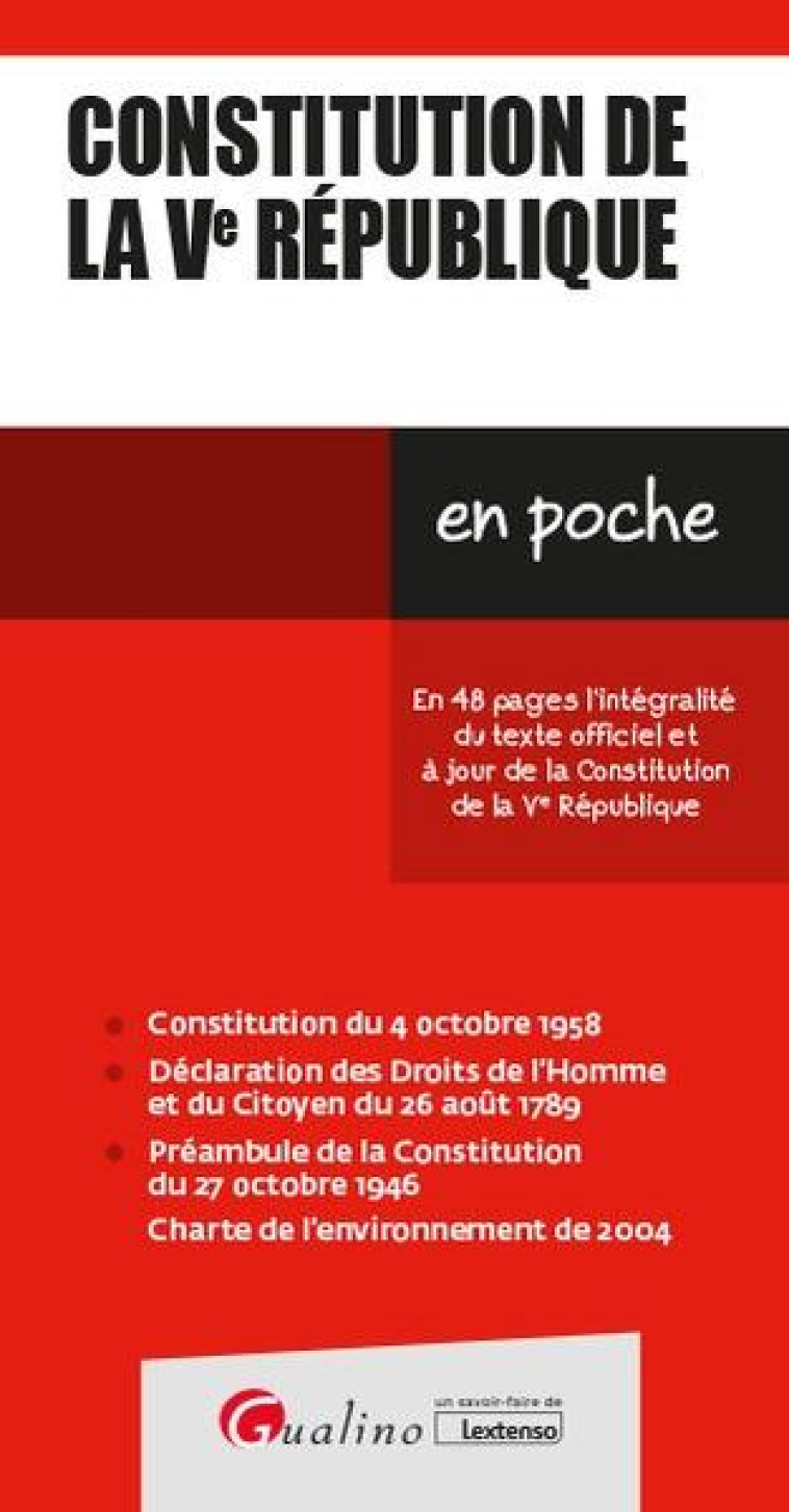 CONSTITUTION DE LA VE REPUBLIQUE (12E EDITION) - COLLECTIF - GUALINO