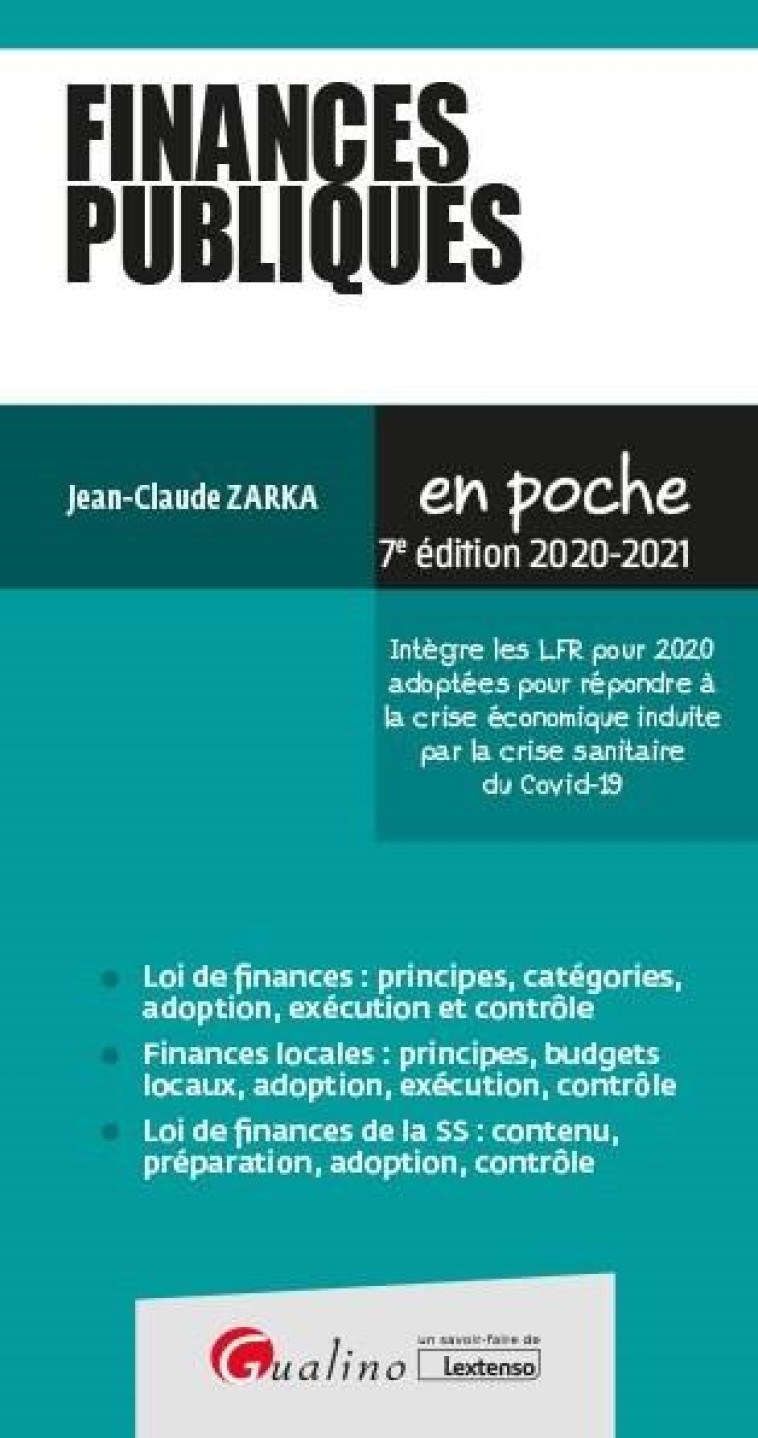 FINANCES PUBLIQUES (EDITION 2020/2021) - ZARKA JEAN-CLAUDE - GUALINO