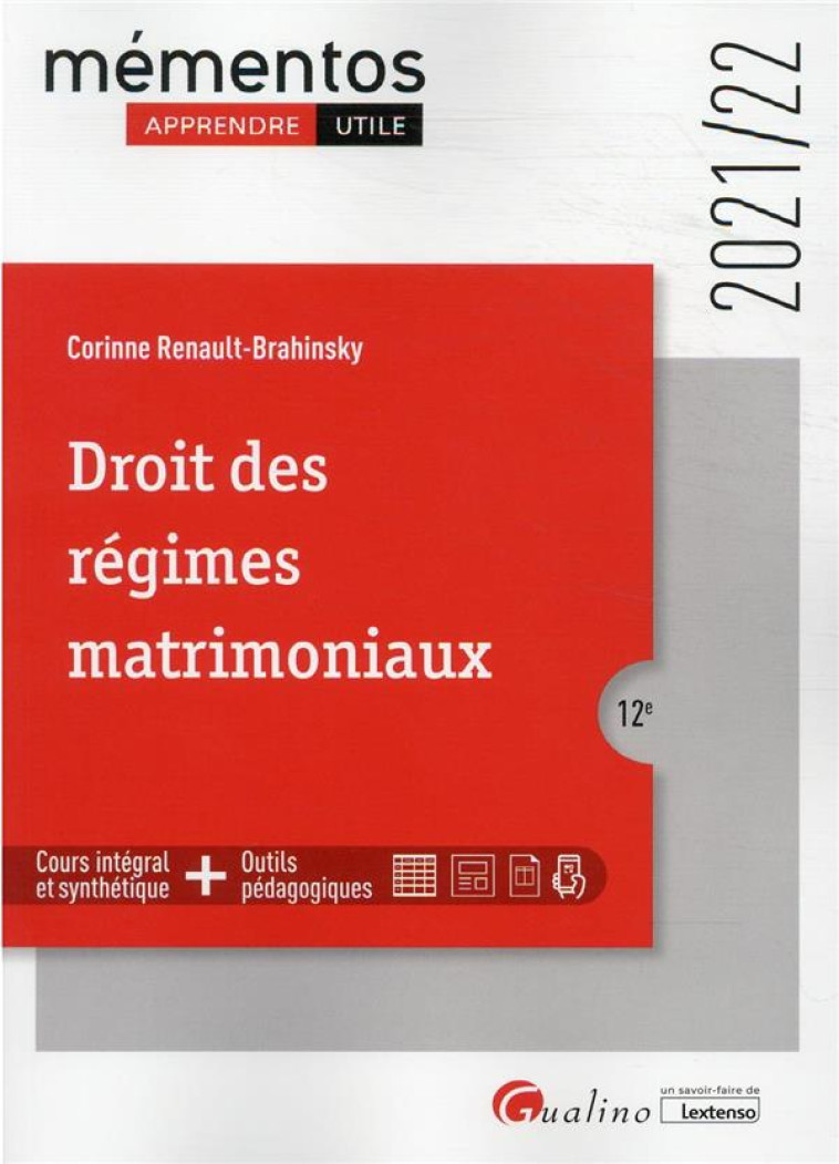 DROIT DES REGIMES MATRIMONIAUX (EDITION 2021/2022) - RENAULT-BRAHINSKY C. - GUALINO