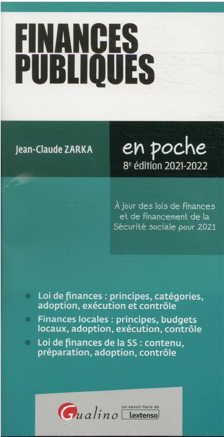 FINANCES PUBLIQUES (8E EDITION) - ZARKA JEAN-CLAUDE - GUALINO