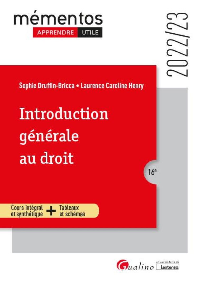 INTRODUCTION GENERALE AU DROIT - UNE SYNTHESE ACCESSIBLE SUR LE DROIT OBJECTIF ET LES DROITS SUBJECT - DRUFFIN-BRICCA/HENRY - GUALINO