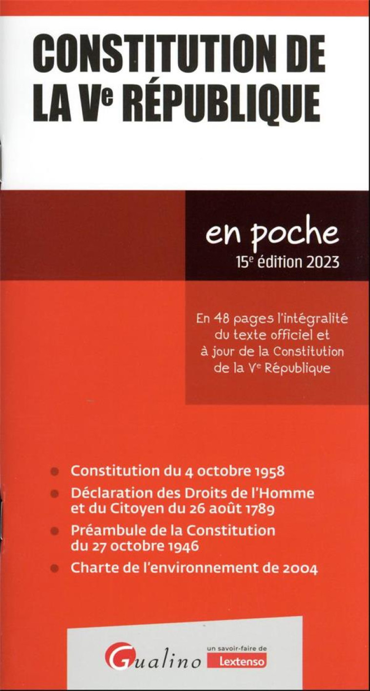 CONSTITUTION DE LA VE REPUBLIQUE (EDITION 2023) - COLLECTIF - GUALINO