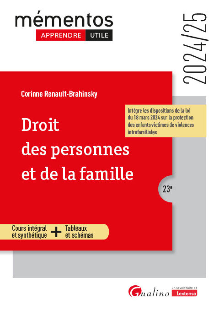 DROIT DES PERSONNES ET DE LA FAMILLE - COURS INTEGRAL ET SYNTHETIQUE - OUTILS PEDAGOGIQUESA JOUR DE - RENAULT-BRAHINSKY C. - GUALINO