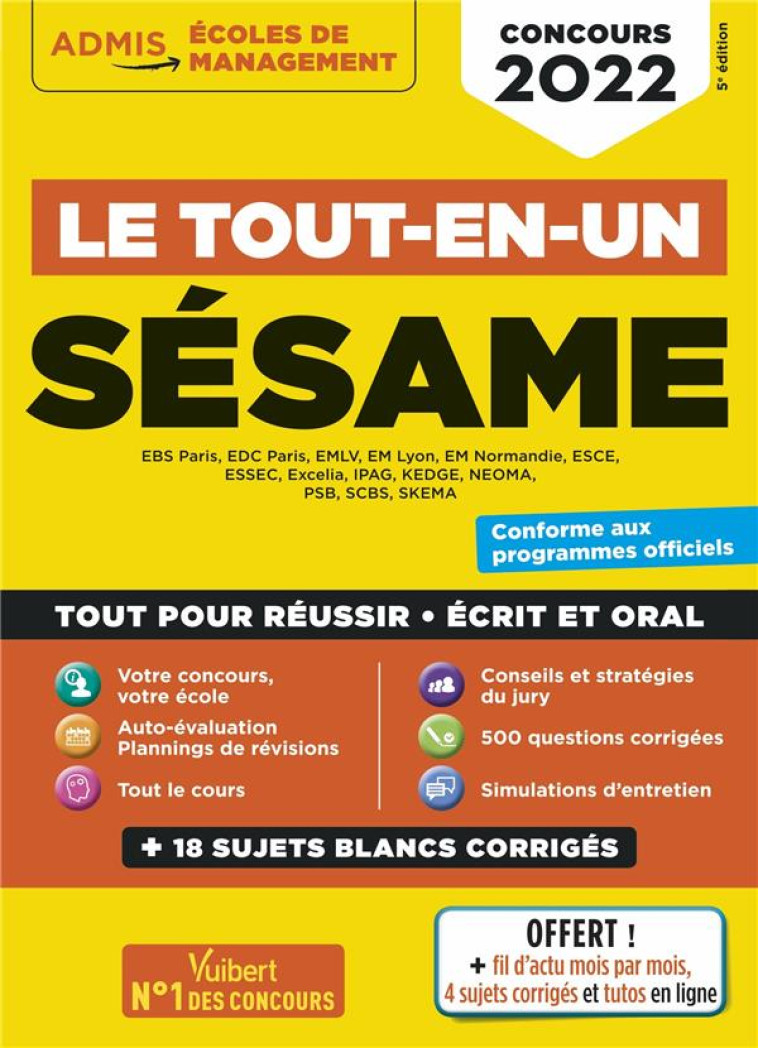 LE TOUT-EN-UN SESAME : 8 SUJETS BLANCS  -  ECRITS ET ORAUX, TUTOS OFFERTS, CONCOURS 2022 - BONNEROT/BOURSAT - VUIBERT