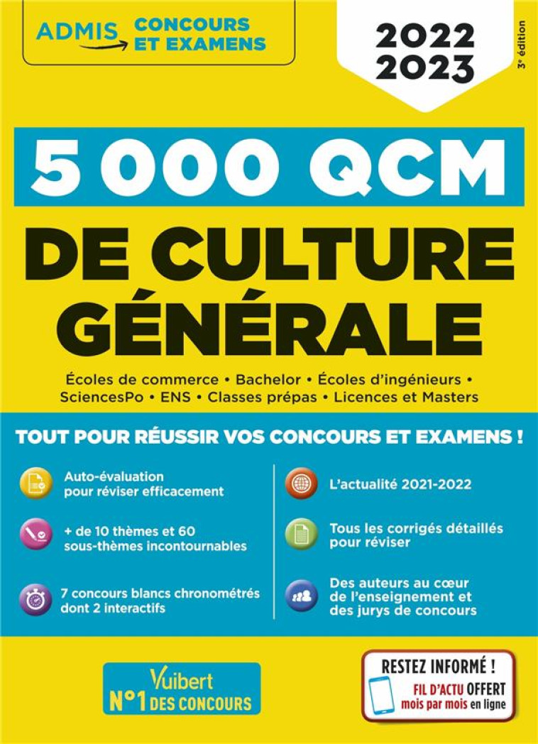 5000 QCM DE CULTURE GENERALE + ACTU EN LIGNE MOIS PAR MOIS - CONCOURS ET EXAMENS (EDITION 2022/2023) - ARTOUS/BLANDIN/DUMAS - VUIBERT