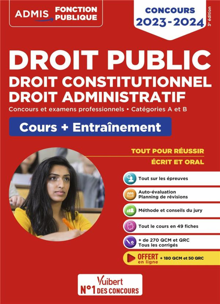 DROIT PUBLIC, DROIT CONSTITUTIONNEL, DROIT ADMINISTRATIF : COURS ET ENTRAINEMENT  -  CATEGORIES A ET B (EDITION 2023/2024) - BELLEGO/INGELAERE - VUIBERT