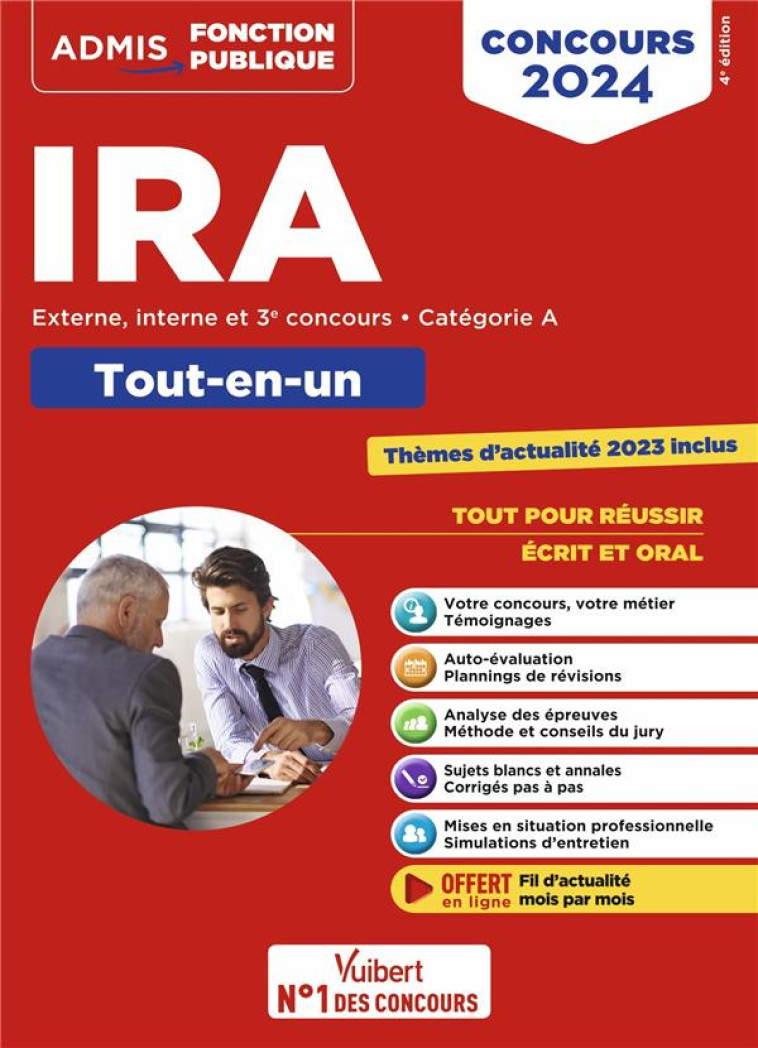 CONCOURS D'ACCES AUX IRA CATEGORIE A : METHODE ET ENTRAINEMENT  -  INSTITUTS REGIONAUX D'ADMINISTRATION  -  CONCOURS 2024 - GUYOMARCH/LEPRETRE - VUIBERT