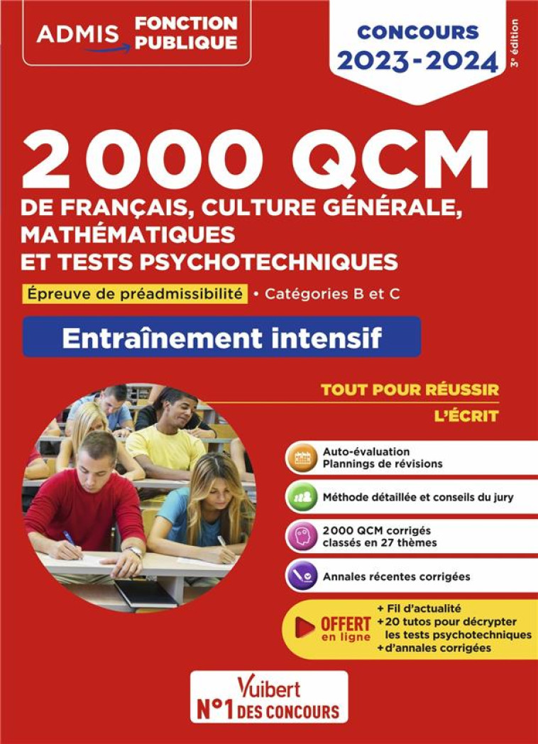 2000 QCM DE FRANCAIS, CULTURE GENERALE, MATHEMATIQUES ET TESTS PSYCHOTECHNIQUES - EPREUVE DE PREADMI - DREVET/DUMAS - VUIBERT