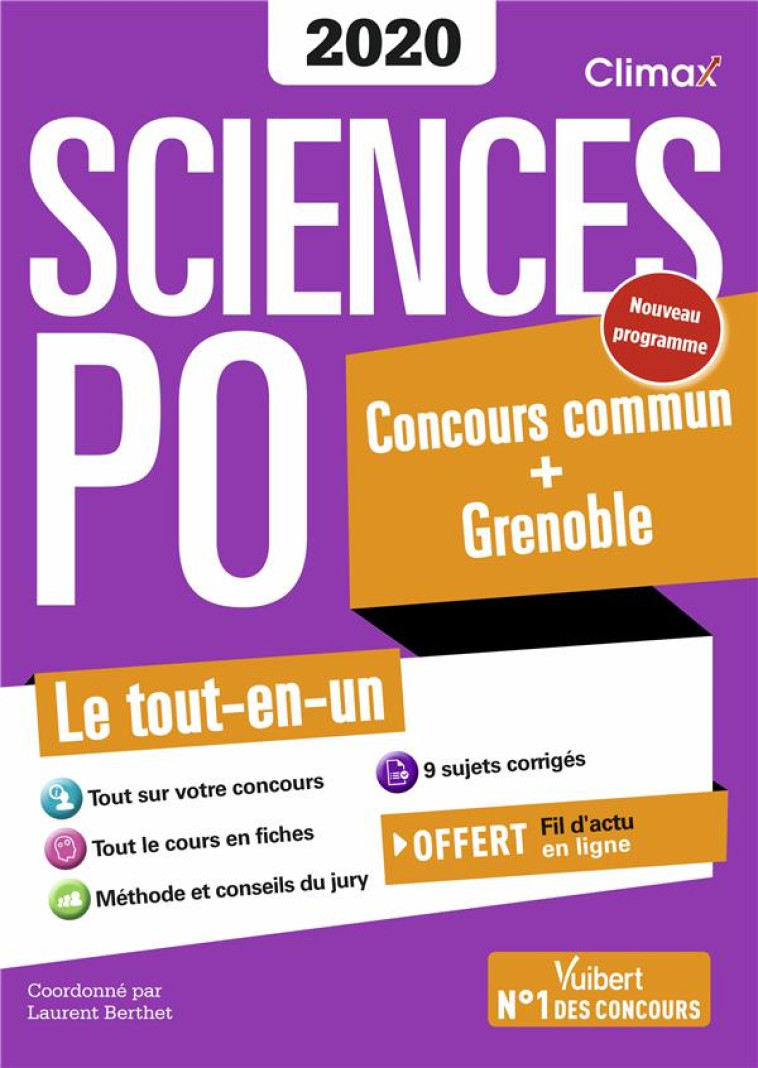 SCIENCES PO  -  CONCOURS COMMUN + GRENOBLE  -  LE TOUT-EN-UN (EDITION 2020) - BERTHET/CHAPUIS/SAFA - VUIBERT