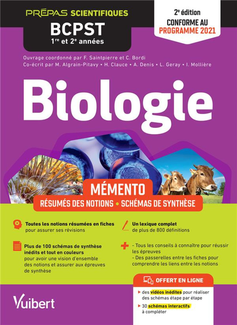 MEMENTO DE BIOLOGIE BCPST 1RE ET 2E ANNEES : NOTIONS-CLES  -  SCHEMAS DE SYNTHESE, LEXIQUE, CONFORME A LA REFORME DE 2021 - SAINTPIERRE/BORDI - VUIBERT