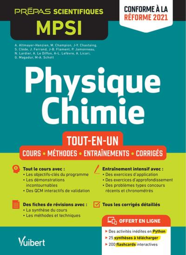 PHYSIQUE-CHIMIE MPSI : TOUT-EN-UN  -  COURS, SYNTHESE, METHODES DEAILLEES, EXERCICES CORRIGES  -  CONFORME A LA REFORME 2021 - CHAMPION/SCHOTT - VUIBERT