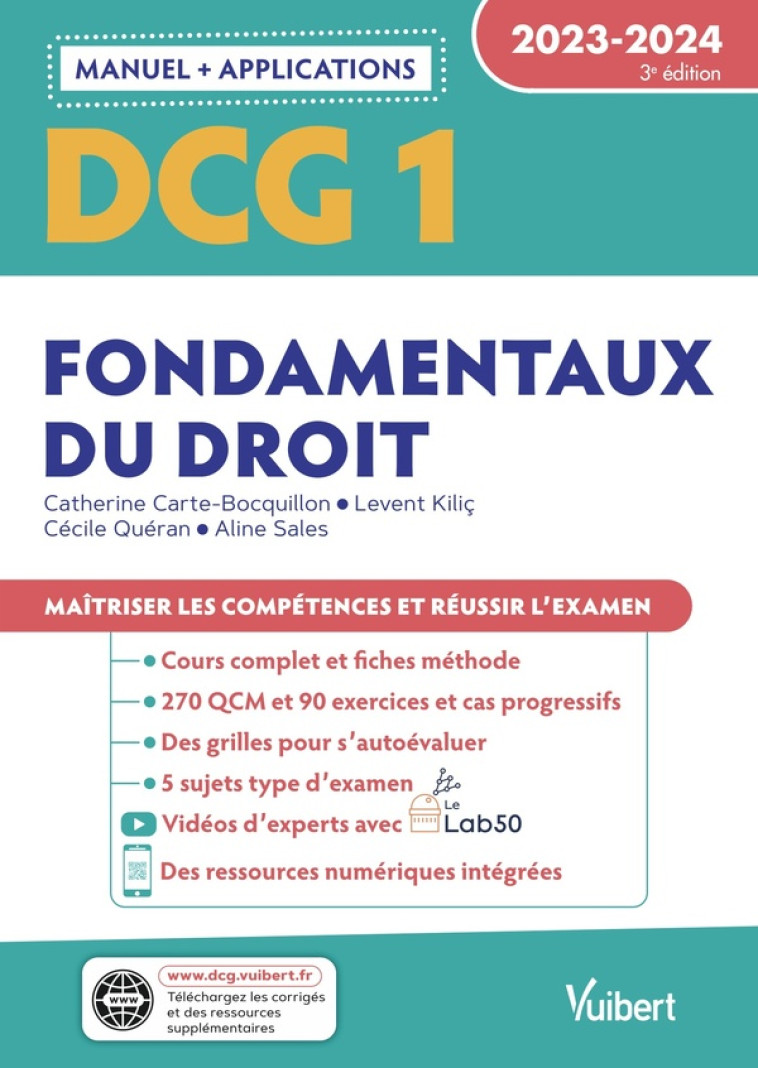 DCG 1 : FONDAMENTAUX DU DROIT  -  MANUEL ET APPLICATIONS 2023-2024  -  MAITRISER LES COMPETENCES ET REUSSIR LE NOUVEAU DIPLOME (EDITION 2023/2024) - CARTE-BOCQUILLON - VUIBERT