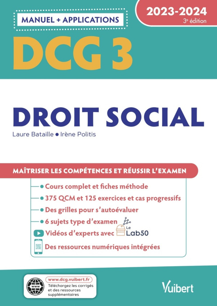 DCG 3 : DROIT SOCIAL  -  MANUEL ET APPLICATIONS 2023-2024  -  MAITRISER LES COMPETENCES ET REUSSIR LE DIPLOME - BATAILLE/POLITIS - VUIBERT