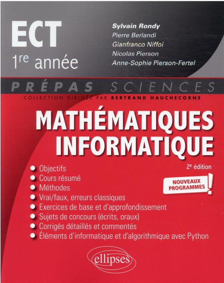 MATHEMATIQUES  -  ECT 1RE ANNEE  -  NOUVEAUX PROGRAMMES - RONDY/BERLANDI - ELLIPSES MARKET