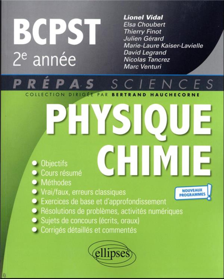 PHYSIQUE-CHIMIE BCPST 2E ANNEE : PROGRAMME 2022 - VIDAL/CHOUBERT/FINOT - ELLIPSES MARKET