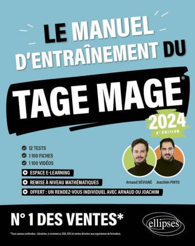 LE MANUEL D'ENTRAINEMENT DU TAGE MAGE : 12 TESTS BLANCS + 1100 QUESTIONS + 1100 VIDEOS (EDITION 2024) - PINTO/SEVIGNE - ELLIPSES MARKET